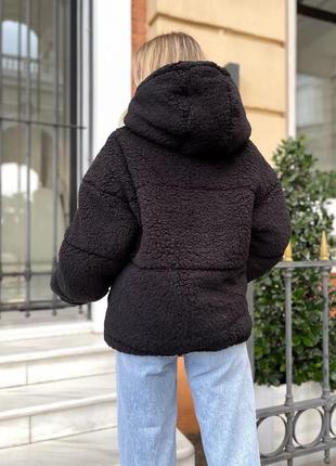 Куртка женский мягкая барашек короткая пальто мех на подкладке капюшон кармана тедди плюшевая куртка теплая зима осень весна барашек зимняя8 фото