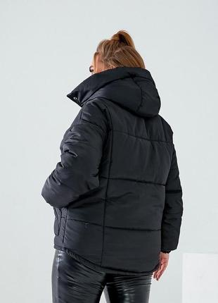 Куртка тепла на підкладці осінь весна зима демисезон капюшон довга дутік пуховик коротка тепла наповнювач прошита об’ємна дута дутік3 фото