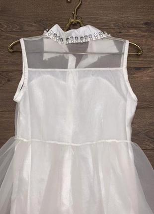 Стильное короткое двойное молочное полупрозрачное платье рубашка с органзой и камнями с, 442 фото