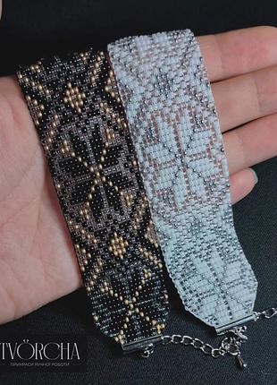 Браслет из бисера. чокнр, ленточный гердан