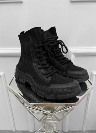 Кеды ботинки кроссовки женские весенние чёрные5 фото