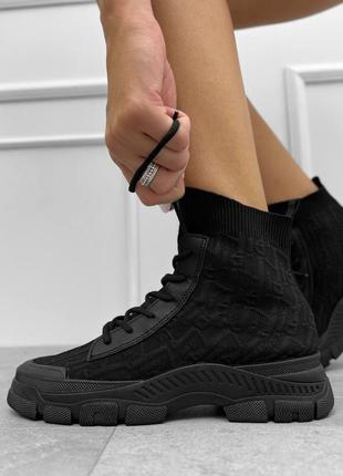 Кеды ботинки кроссовки женские весенние чёрные6 фото