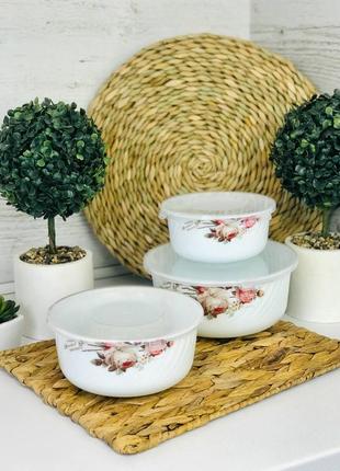 Набор салатников с крышками «чайная роза» 3 предмета  ❤️2 фото