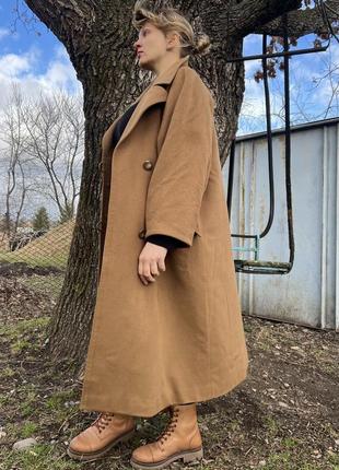 Пальто кашемировое кэмэл, длинное пальто оверсайз vintage8 фото