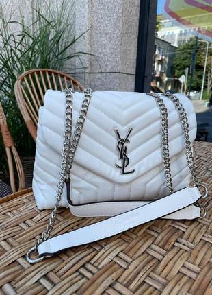 Сумка жіноча біла стьобана ysl white велика ів сен лоран клатч крос-боді юсл люкс10 фото