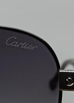 Окуляри в стилі cartier краплі чоловічі сонцезахисні сірий градієнт в сріблястому металі дужки сіро сині10 фото