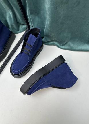 Темно сині замшеві черевики хайтопи багато кольорів3 фото