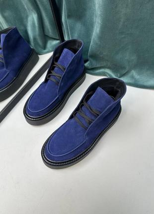 Темно сині замшеві черевики хайтопи багато кольорів4 фото