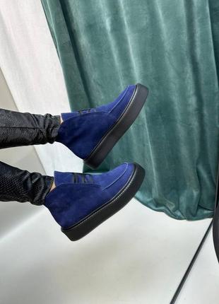 Темно сині замшеві черевики хайтопи багато кольорів5 фото