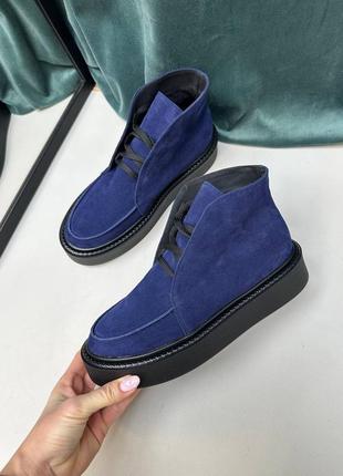 Темно сині замшеві черевики хайтопи багато кольорів2 фото