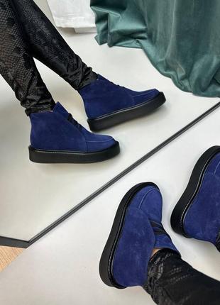 Темно сині замшеві черевики хайтопи багато кольорів8 фото
