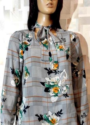 Стильна блуза в клітинку з квітами f&f, стильная блузка в клетку с цветочным принтом