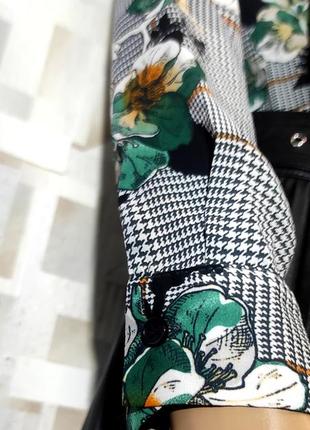 Стильна блуза в клітинку з квітами f&f, стильная блузка в клетку с цветочным принтом4 фото