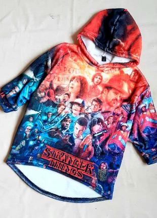 Худі stranger things з капюшоном яскраве тепле плюшеве one size