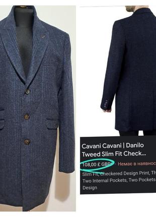 Люкс бренд шерстяное пальто английское мужское в стильную клетку cavani9 фото
