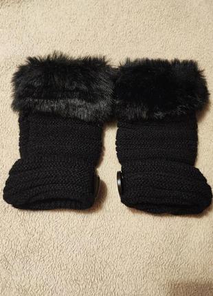 Вязаные теплые  перчатки - митенки4 фото