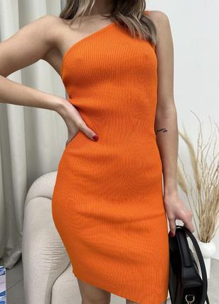 Базовое платье, р.уни, рубчик, оранжевый5 фото