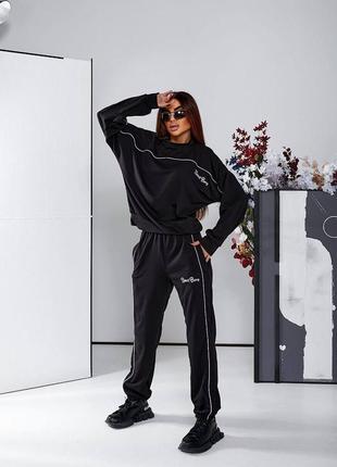 Женский спортивный костюм двунитка/свободный костюм/черный костюм