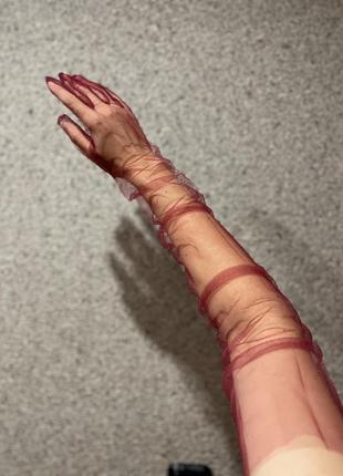Фатиновые вишневые/бордовые длинные/высокие перчатки из фатина для фотосессии/под платье 📸♥️