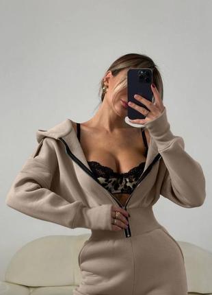 Улюблений теплий жіночий комбінезон на флісі з подвійним капюшоном на блискавці2 фото
