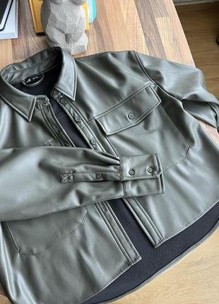 Кожаная рубашка хаки