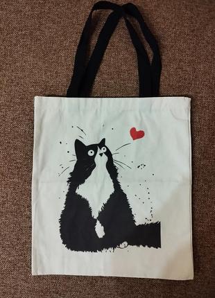 Холщовая сумка - шоппер с котиком2 фото