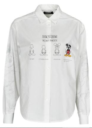 Блузка с микки маусом. рубашка desigual. рубашка принт и вышивка микки мауса3 фото