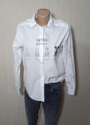 Блузка с микки маусом. рубашка desigual. рубашка принт и вышивка микки мауса5 фото
