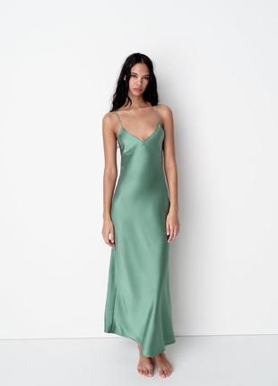 Атласна зелена міді сукня zara new