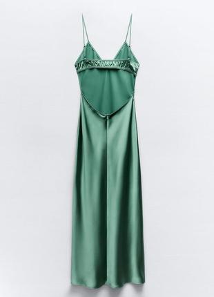 Атласное зеленая миди платье zara new6 фото