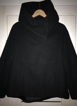 Укороченное шерстяное пальто zara с капюшоном2 фото