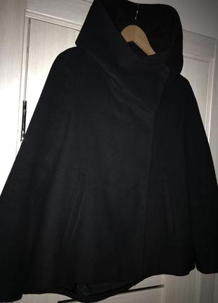 Укороченное шерстяное пальто zara с капюшоном3 фото