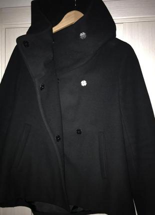 Укороченное шерстяное пальто zara с капюшоном5 фото