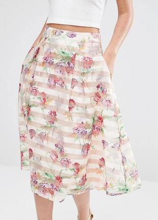 Oasis 
юбка миди из органзы с цветочным принтом
