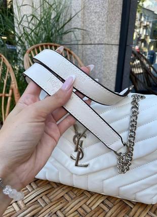 Сумка жіноча біла стьобана ysl white велика ів сен лоран клатч крос-боді юсл люкс7 фото