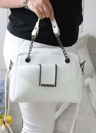Женская стильная и качественная сумка из искусственной кожи белая2 фото
