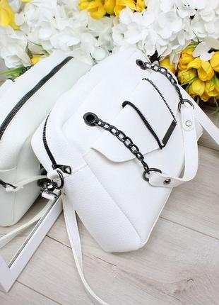 Женская стильная и качественная сумка из искусственной кожи белая5 фото