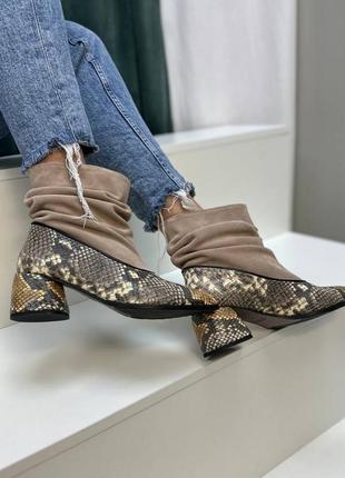 Эксклюзивные ботинки из итальянской кожи и замши женские на каблуке