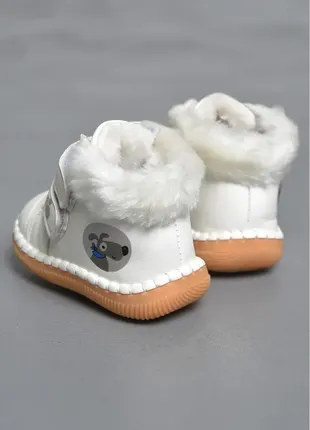 Пинетки из эко-кожи на меху на липучках с принтом ботинки