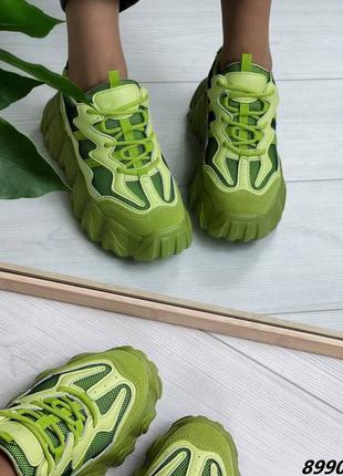 Кроссовки материал эко кожа + эко замша + обувной текстиль цвет green5 фото