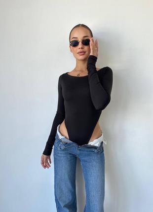 Базовый боди на микродайвинге с высокими вырезами и длинными рукавами❤️