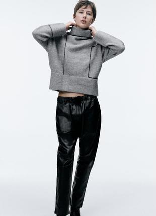 Сірий шерстяний светр під горло,светр з коміром з розрізами з нової колекції zara  розмір xs ,м