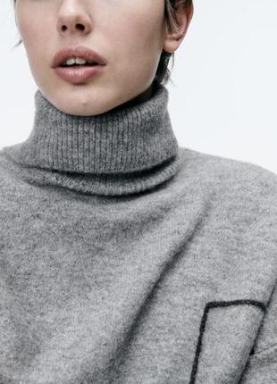 Серый шерстяной свитер под горло,свитер с воротником с разрезами из новой коллекции zara размер xs,м4 фото