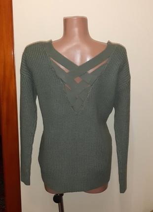 🤩1+1=3 базовый свитер оверсайз хаки с оригинальной спинкой new look, размер 44 - 465 фото