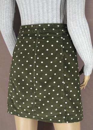 Брендовая вельветовая юбка на пуговицах "tu" хаки в горошек. размер uk16.8 фото