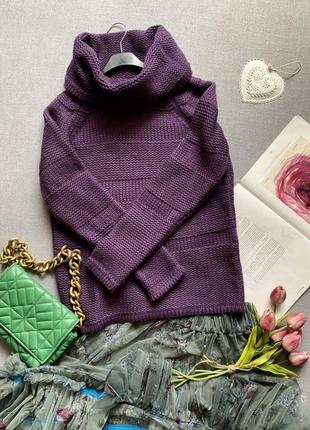 Полушерстяной лиловый, фиолетовый, свитер, с широким горлом, sofline, тёплый, с хомутом4 фото