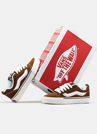 Женские кроссовки vans knu skool brown white венс коричневого с белым цветами