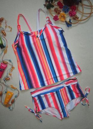 Шикарный раздельный купальник танкини в радужный принт высокие трусики tu 07-20