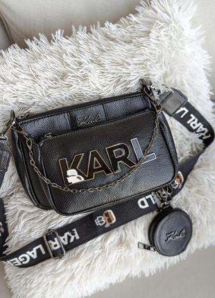 Сумка karl lagerfeld 3 в 1 черная с черными  буквами женская люксовая модель