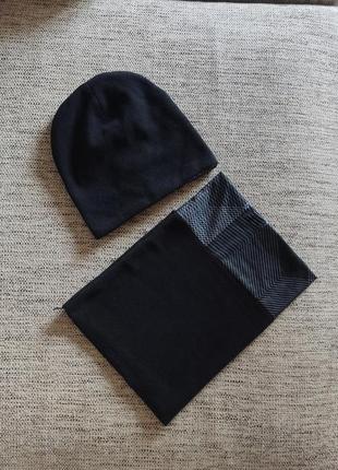 Комплект шапка + баф crane, лижний баф шарф зимова маска фліс, двостороння шапка фліс